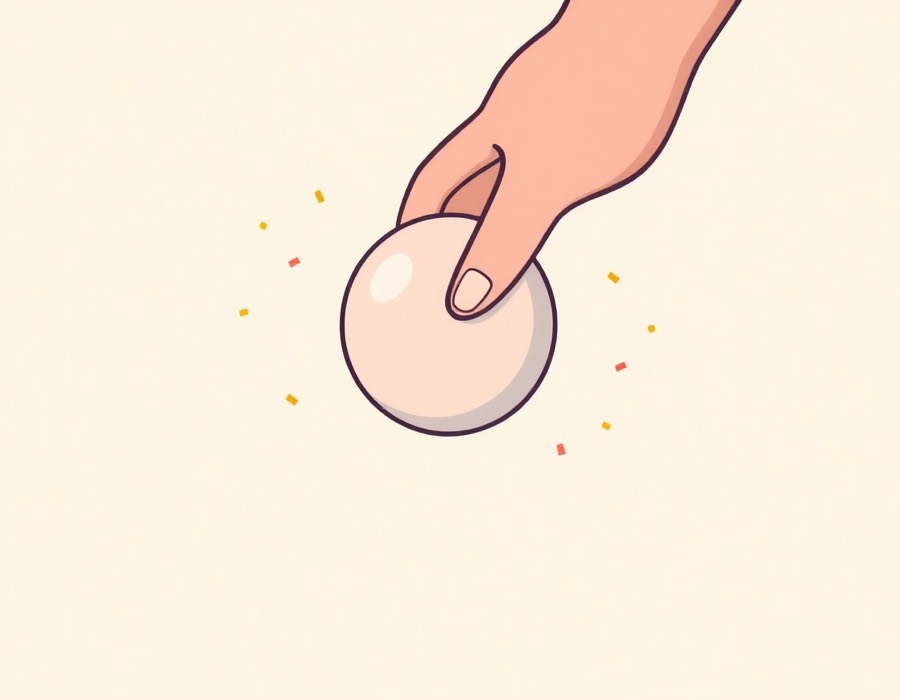 A hand pressing a big round button, a few confetti around it