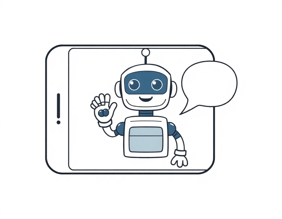 A small robot waving from a phone screen